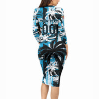 Custom Fijian Rugby Long Sleeve Bodycon Dress Grunge Palm Stylized LT01 - Polynesian Pride