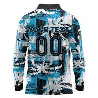 Custom Fijian Rugby Long Sleeve Polo Shirt Grunge Palm Stylized LT01 - Polynesian Pride