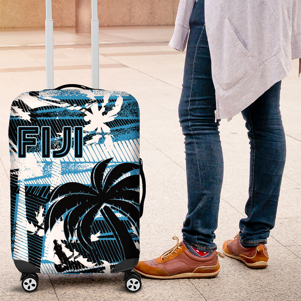 Fijian Rugby Luggage Cover Grunge Palm Stylized LT01 Blue - Polynesian Pride