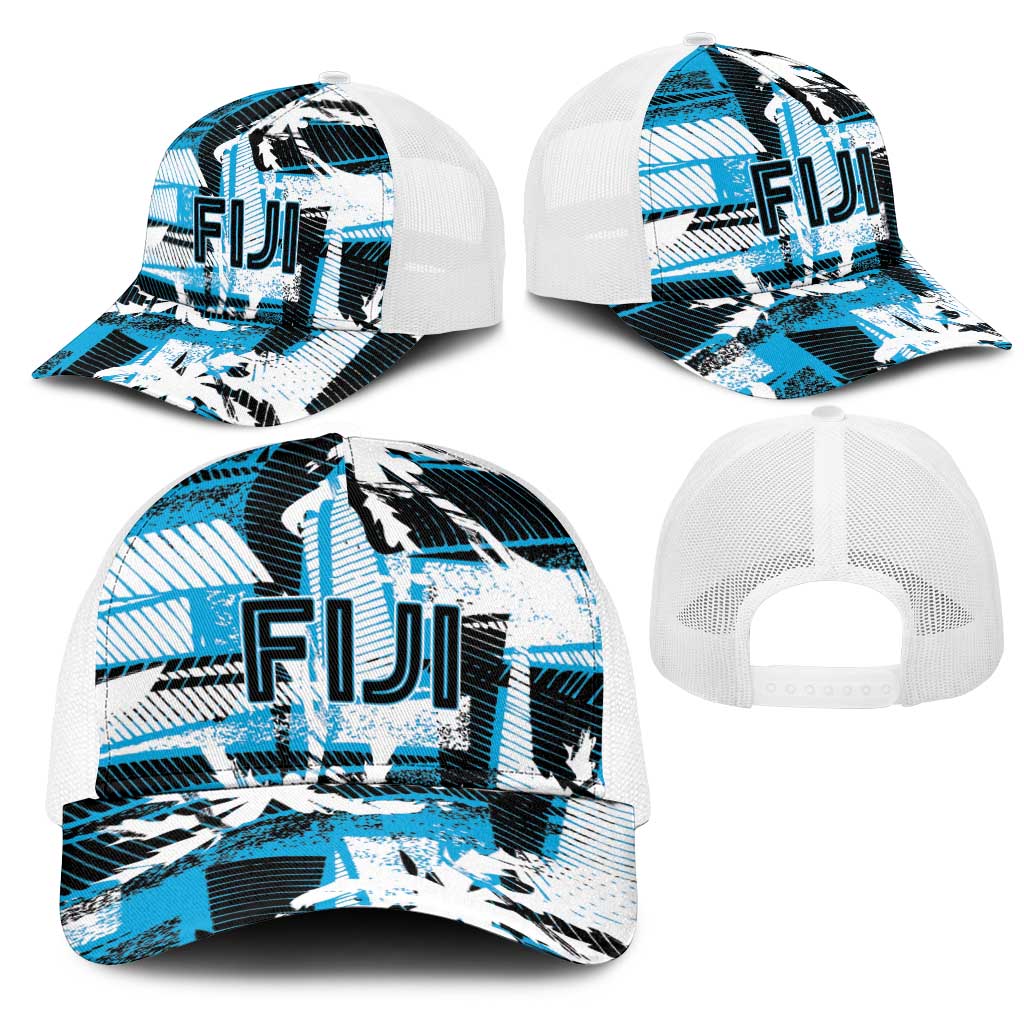 Fijian Rugby Mesh Trucker Cap Grunge Palm Stylized LT01 - Polynesian Pride