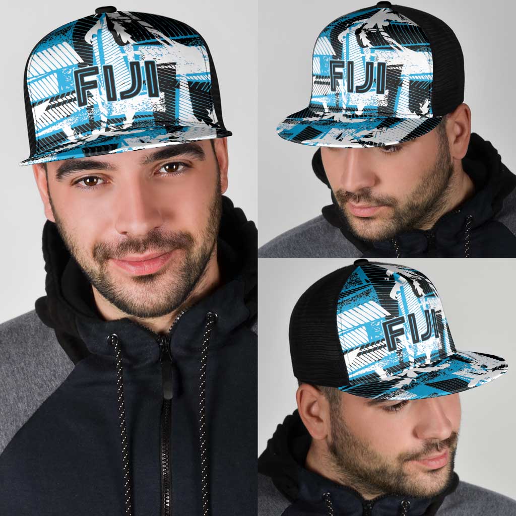 Fijian Rugby Mesh Trucker Cap Grunge Palm Stylized LT01 - Polynesian Pride