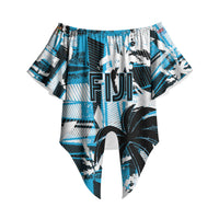 Custom Fijian Rugby Off Shoulder Wrap Waist Top Grunge Palm Stylized LT01 - Polynesian Pride