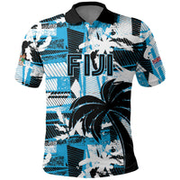Custom Fijian Rugby Polo Shirt Grunge Palm Stylized LT01 Blue - Polynesian Pride