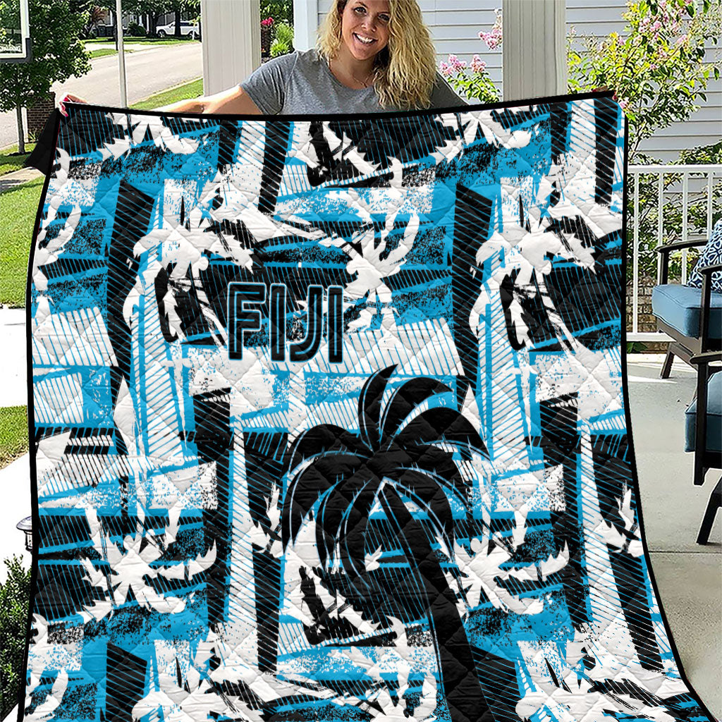 Fijian Rugby Quilt Grunge Palm Stylized LT01 Blue - Polynesian Pride