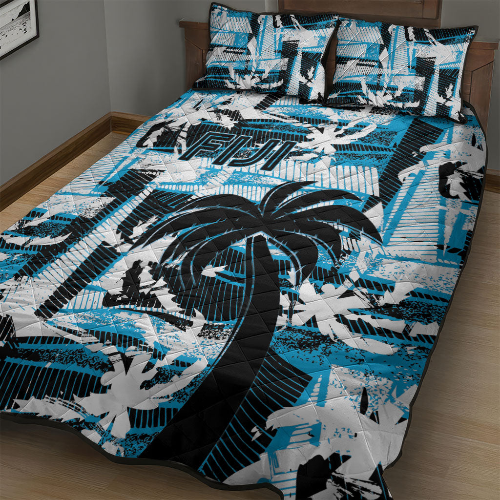 Fijian Rugby Quilt Bed Set Grunge Palm Stylized LT01 - Polynesian Pride