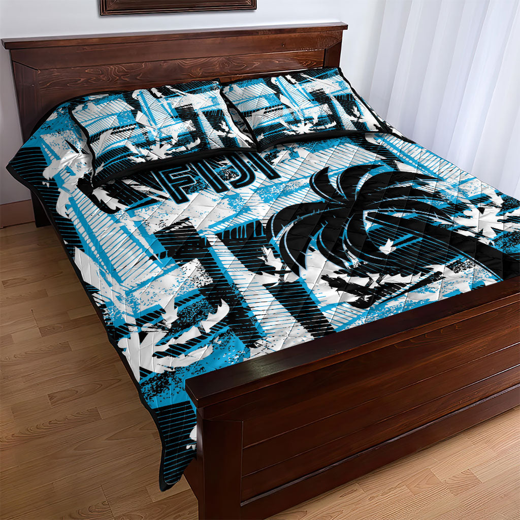 Fijian Rugby Quilt Bed Set Grunge Palm Stylized LT01 - Polynesian Pride