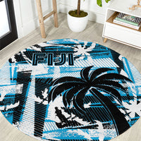 Fijian Rugby Round Carpet Grunge Palm Stylized LT01 Blue - Polynesian Pride