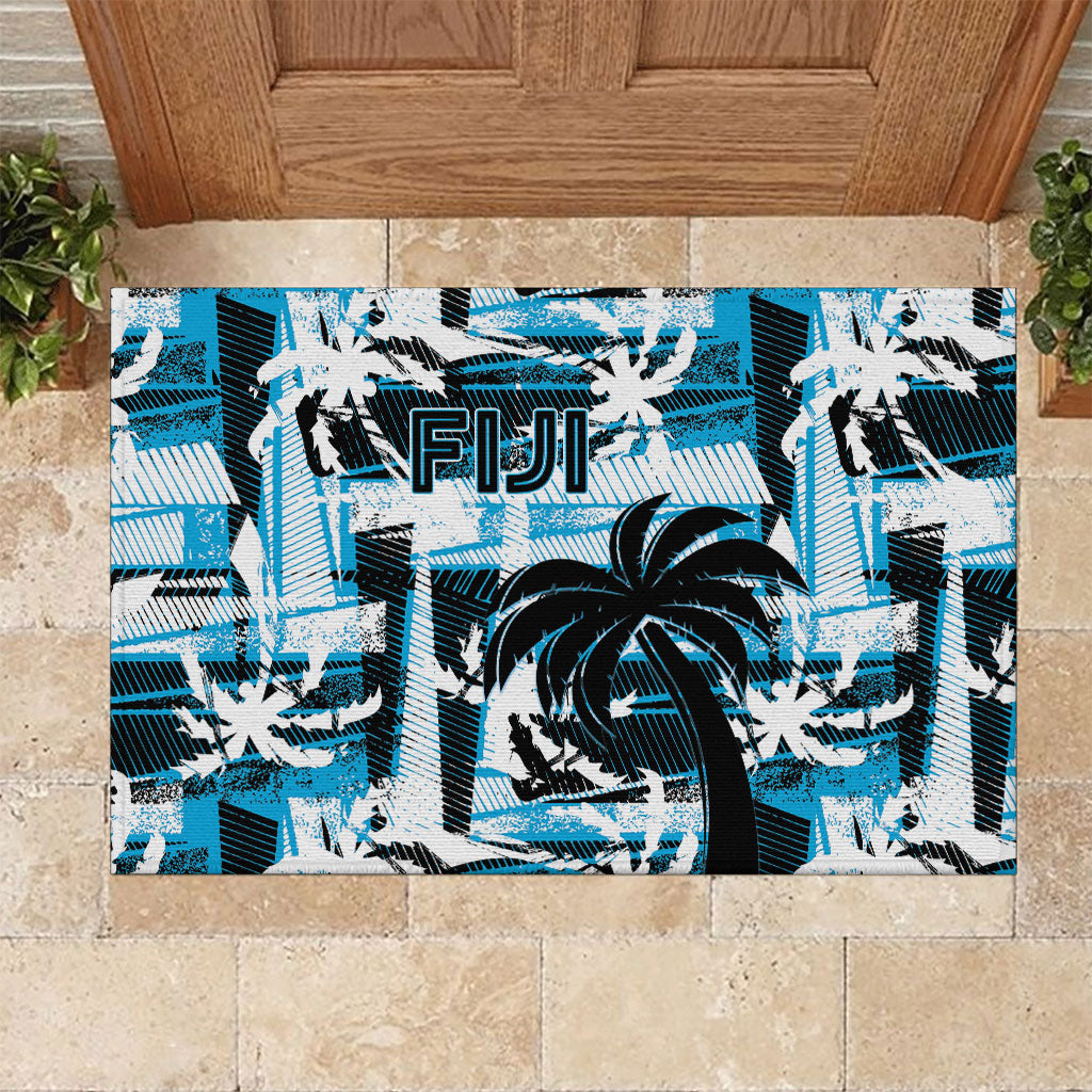Fijian Rugby Rubber Doormat Grunge Palm Stylized