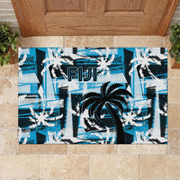 Fijian Rugby Rubber Doormat Grunge Palm Stylized LT01 Blue - Polynesian Pride