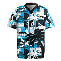 Custom Fijian Rugby Rugby Jersey Grunge Palm Stylized LT01 Blue - Polynesian Pride