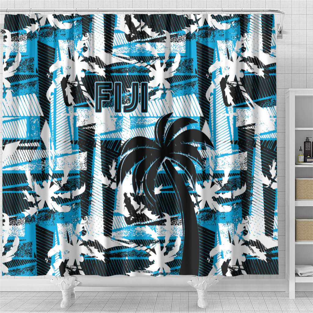 Fijian Rugby Shower Curtain Grunge Palm Stylized LT01 - Polynesian Pride