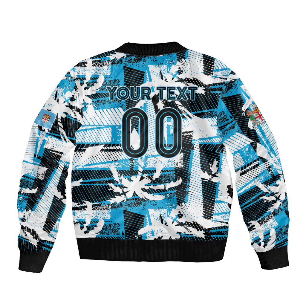 Custom Fijian Rugby Sleeve Zip Bomber Jacket Grunge Palm Stylized LT01 - Polynesian Pride