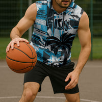 Custom Fijian Rugby Sleeveless Hoodie Grunge Palm Stylized LT01 - Polynesian Pride