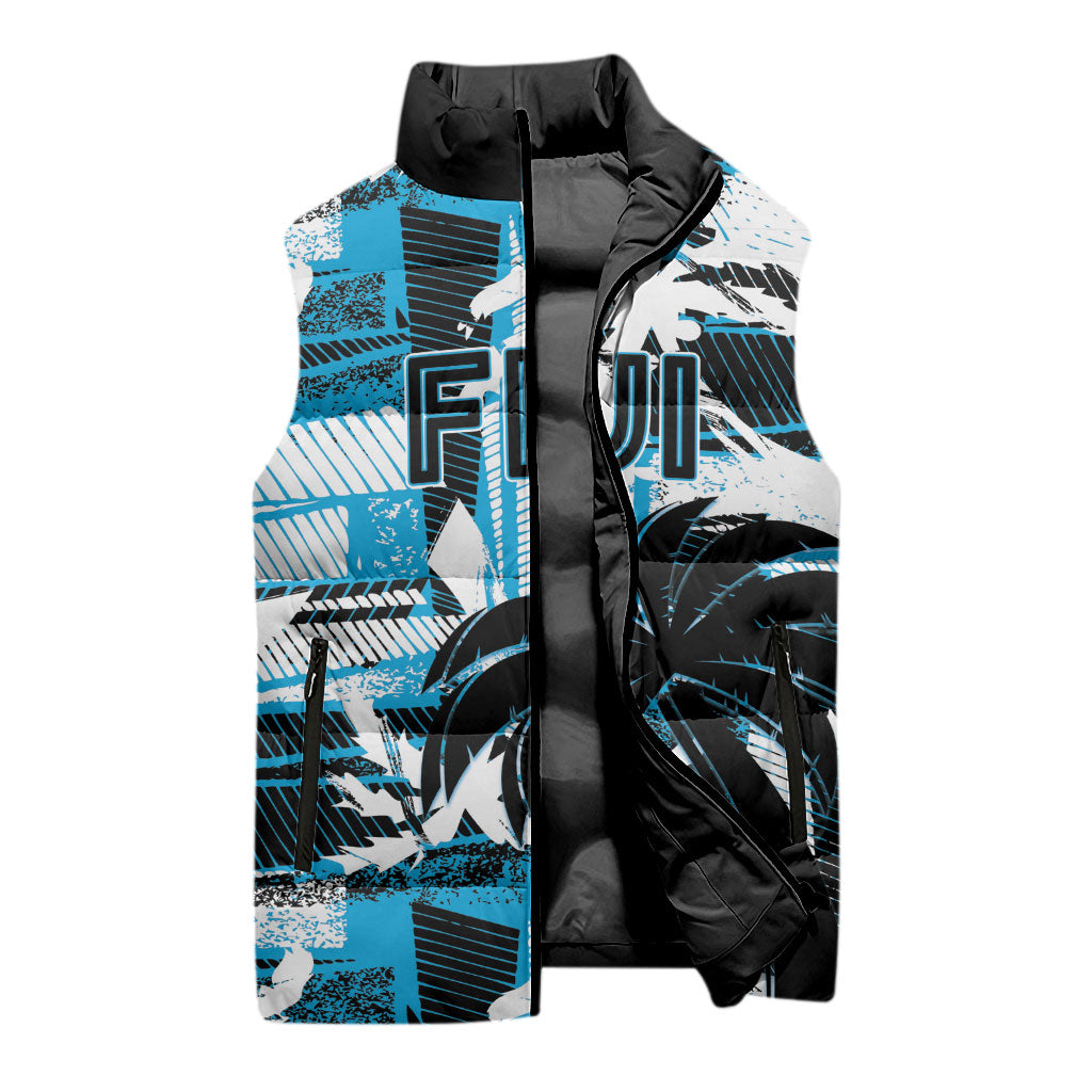Custom Fijian Rugby Sleeveless Puffer Jacket Grunge Palm Stylized LT01 - Polynesian Pride