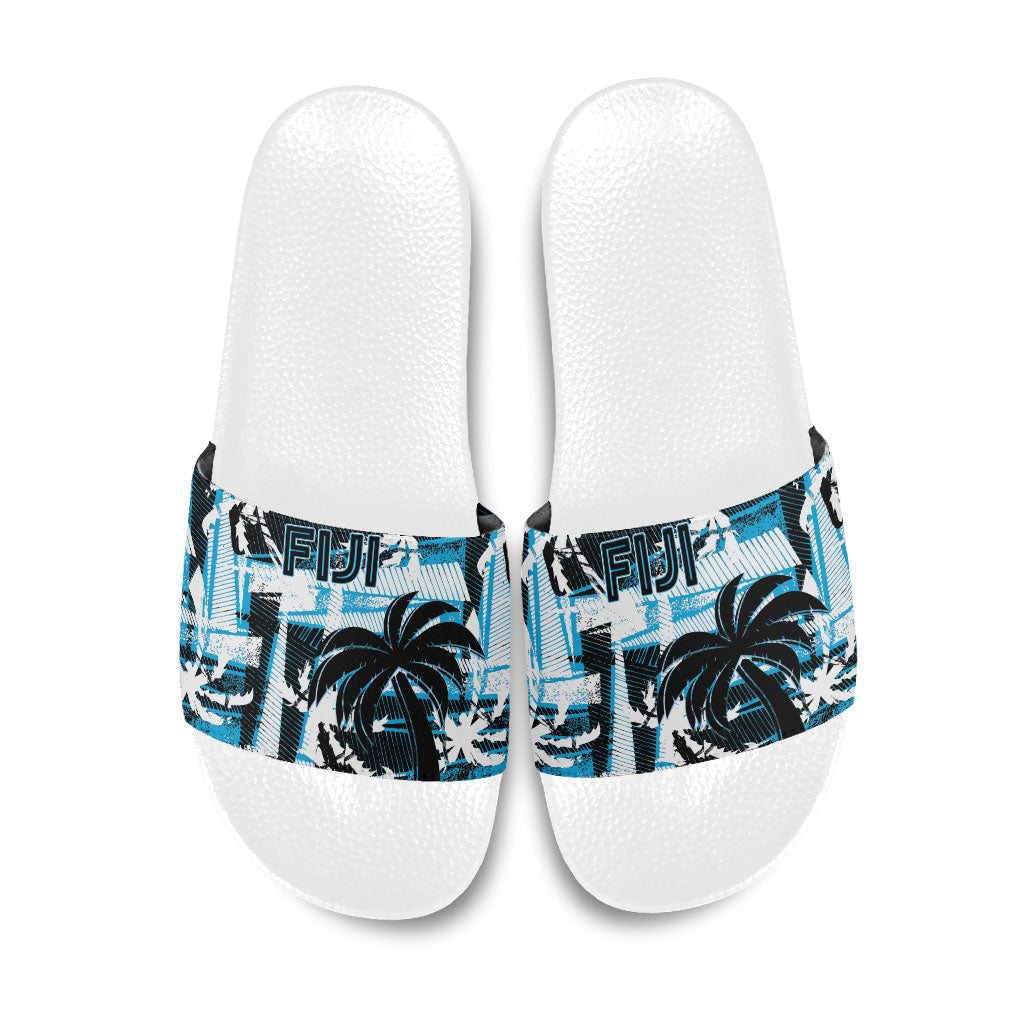 Fijian Rugby Slide Sandals Grunge Palm Stylized LT01 Blue - Polynesian Pride