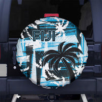 Fijian Rugby Spare Tire Cover Grunge Palm Stylized LT01 No hole Blue - Polynesian Pride