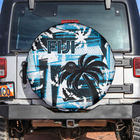 Fijian Rugby Spare Tire Cover Grunge Palm Stylized LT01 Blue - Polynesian Pride