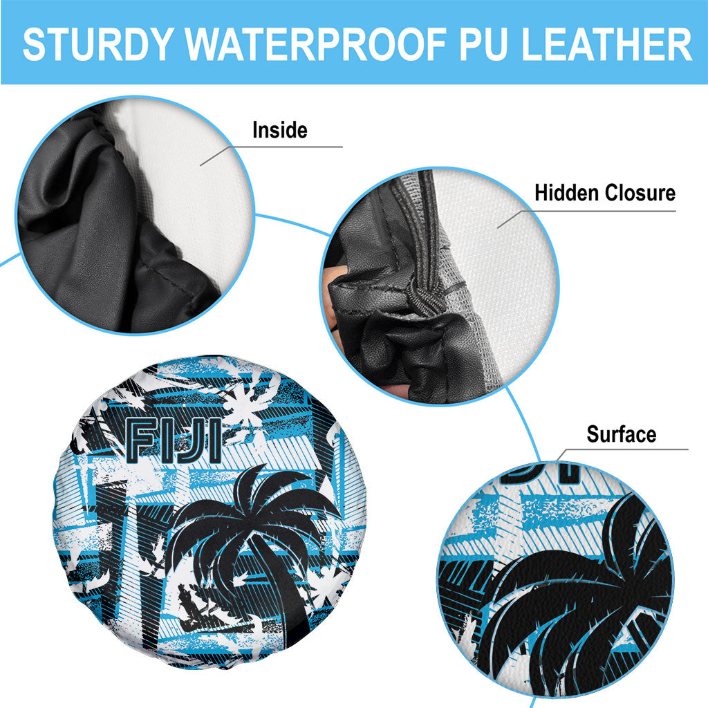 Fijian Rugby Spare Tire Cover Grunge Palm Stylized LT01 - Polynesian Pride