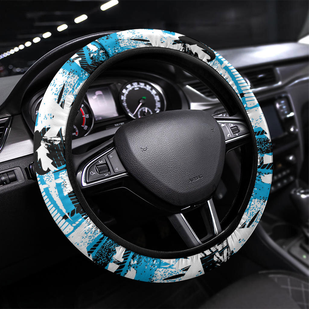Fijian Rugby Steering Wheel Cover Grunge Palm Stylized LT01 Universal Fit Blue - Polynesian Pride