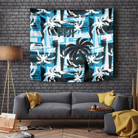 Fijian Rugby Tapestry Grunge Palm Stylized LT01 Blue - Polynesian Pride