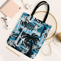 Fijian Rugby Tote Bag Grunge Palm Stylized LT01 Black Strap One Size Blue - Polynesian Pride
