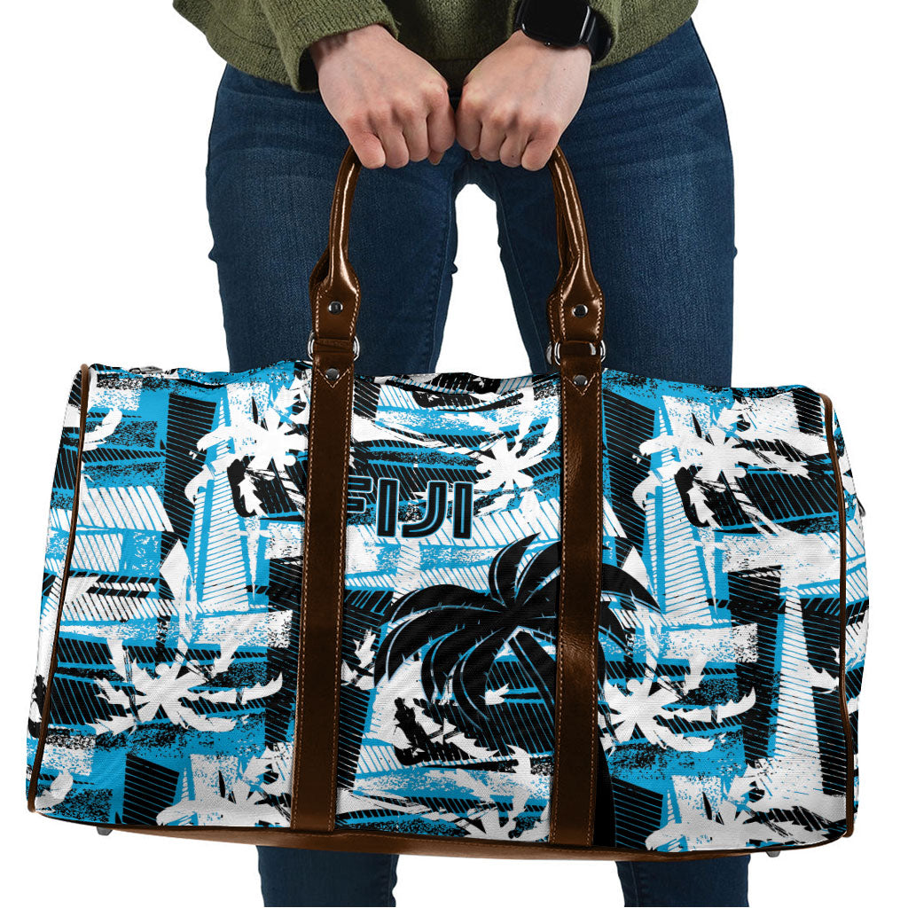Fijian Rugby Travel Bag Grunge Palm Stylized LT01 Blue - Polynesian Pride