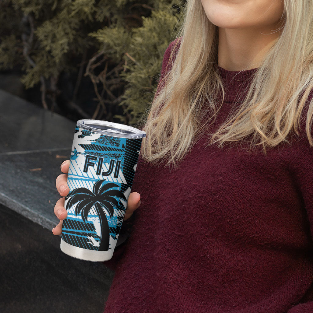 Custom Fijian Rugby Tumbler Cup Grunge Palm Stylized LT01 - Polynesian Pride
