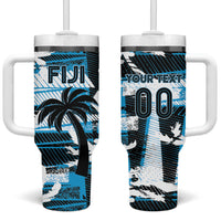 Custom Fijian Rugby Tumbler With Handle Grunge Palm Stylized LT01 One Size: 40 oz Blue - Polynesian Pride