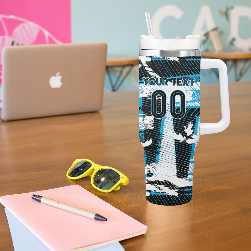 Custom Fijian Rugby Tumbler With Handle Grunge Palm Stylized LT01 - Polynesian Pride