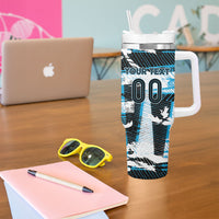 Custom Fijian Rugby Tumbler With Handle Grunge Palm Stylized LT01 - Polynesian Pride