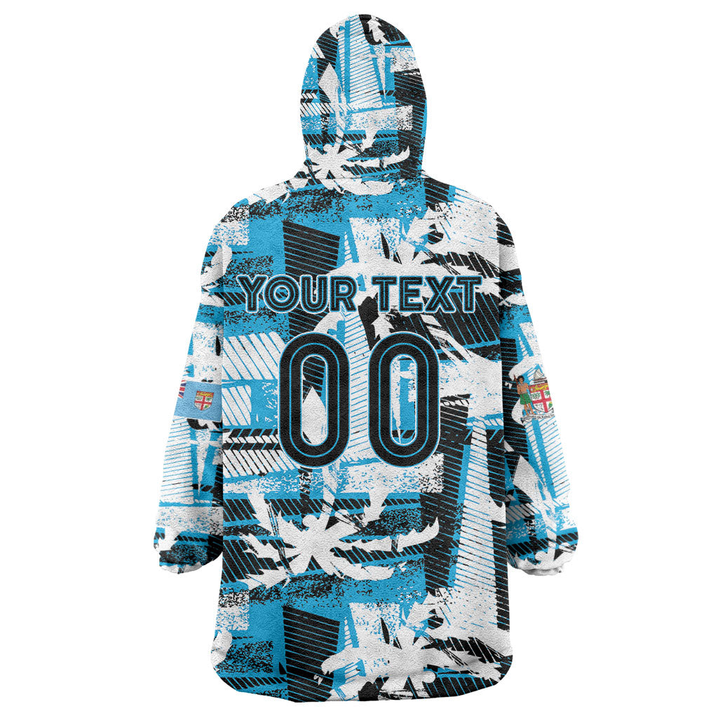 Custom Fijian Rugby Wearable Blanket Hoodie Grunge Palm Stylized LT01 - Polynesian Pride