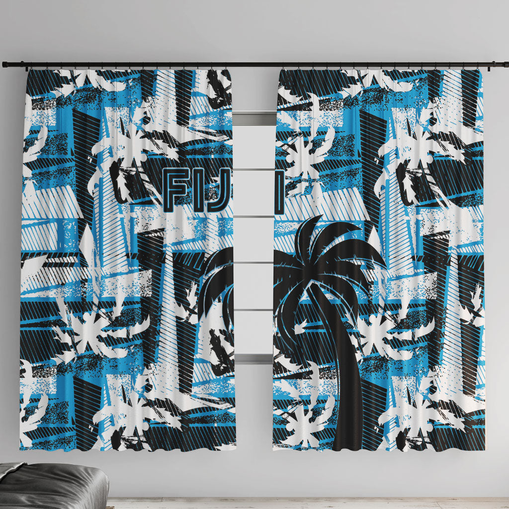 Fijian Rugby Window Curtain Grunge Palm Stylized