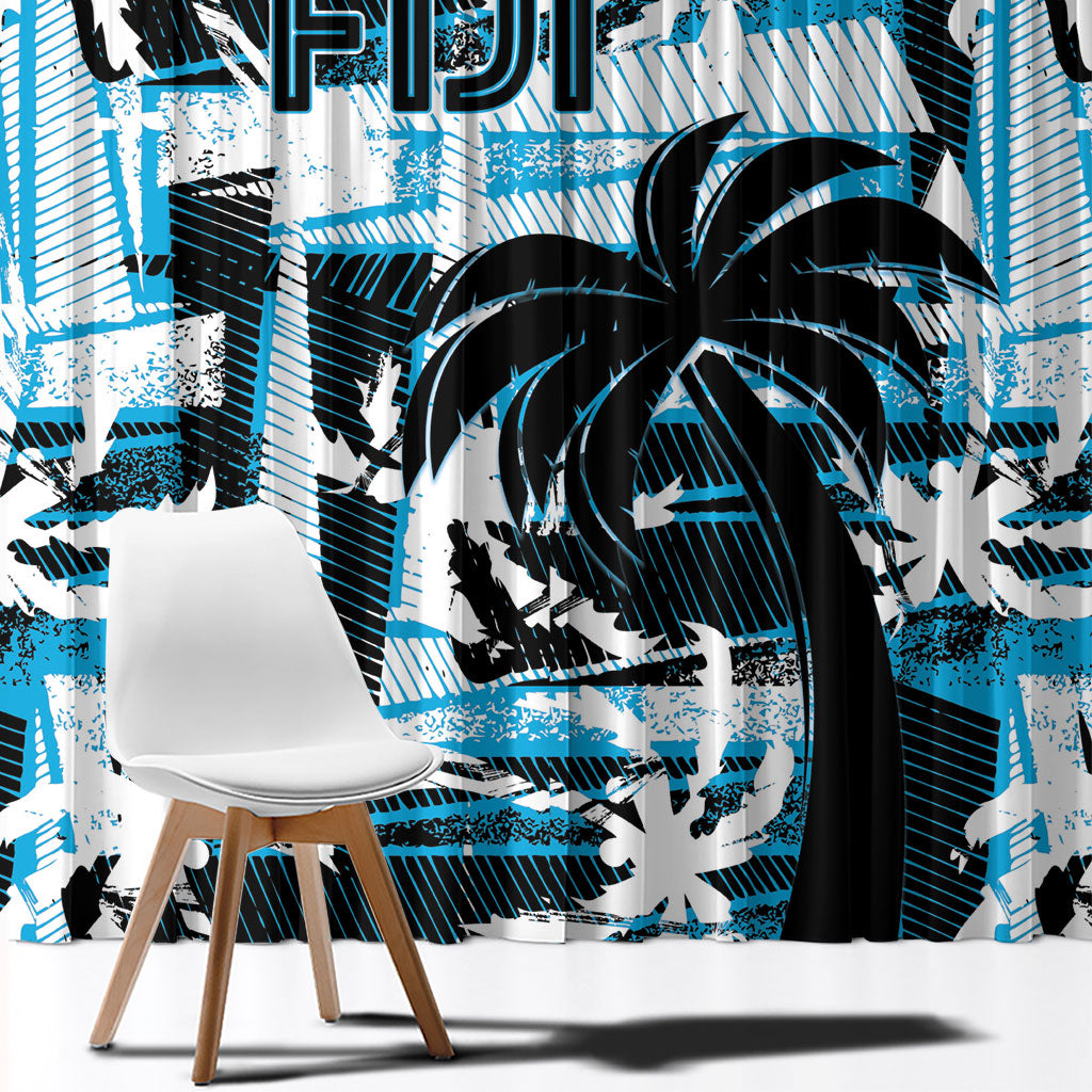Fijian Rugby Window Curtain Grunge Palm Stylized LT01 - Polynesian Pride