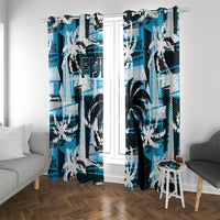 Fijian Rugby Window Curtain Grunge Palm Stylized LT01 With Grommets Blue - Polynesian Pride