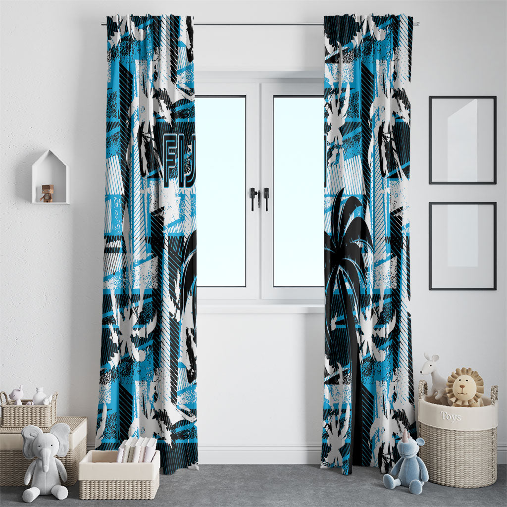 Fijian Rugby Window Curtain Grunge Palm Stylized LT01 - Polynesian Pride