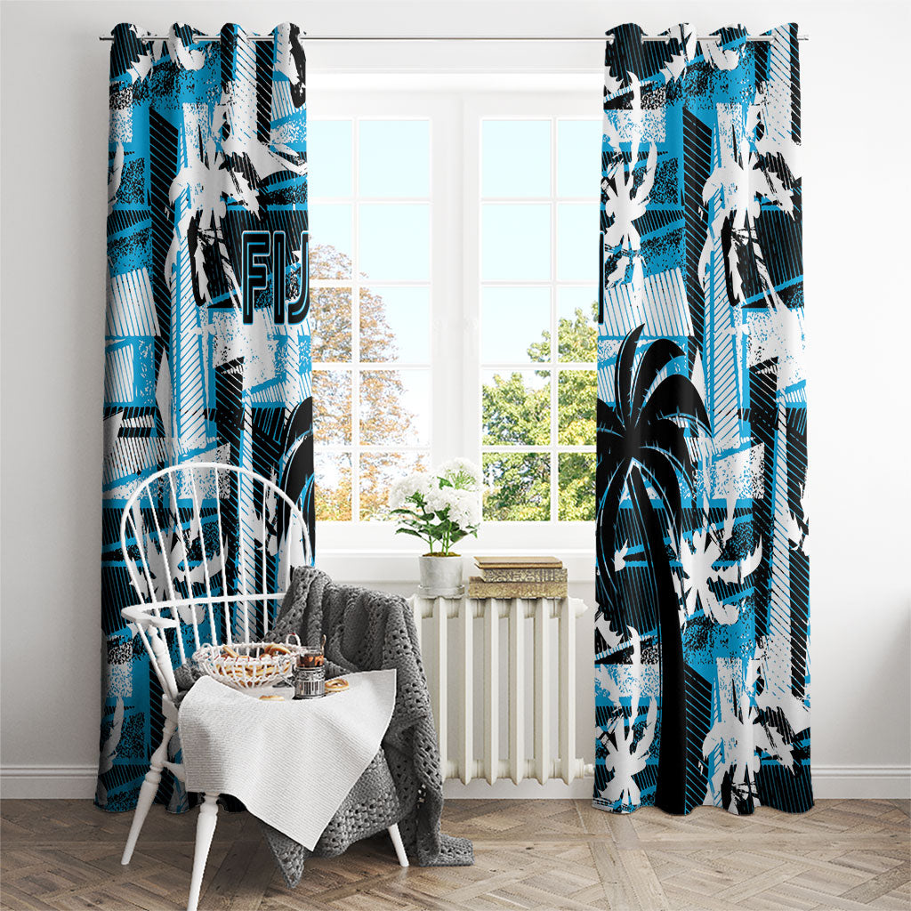 Fijian Rugby Window Curtain Grunge Palm Stylized LT01 - Polynesian Pride