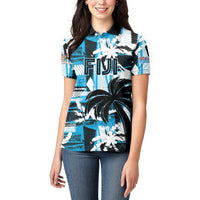Custom Fijian Rugby Women Polo Shirt Grunge Palm Stylized LT01 - Polynesian Pride