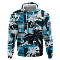 Custom Fijian Rugby Zip Hoodie Grunge Palm Stylized LT01 Pullover Hoodie Blue - Polynesian Pride