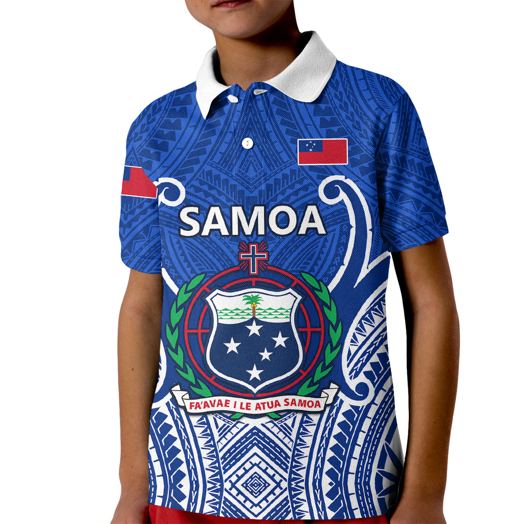 Samoa Rugby Kid Polo Shirt Manu Samoa Go 2023 World Cup LT01 Kid Blue - Polynesian Pride