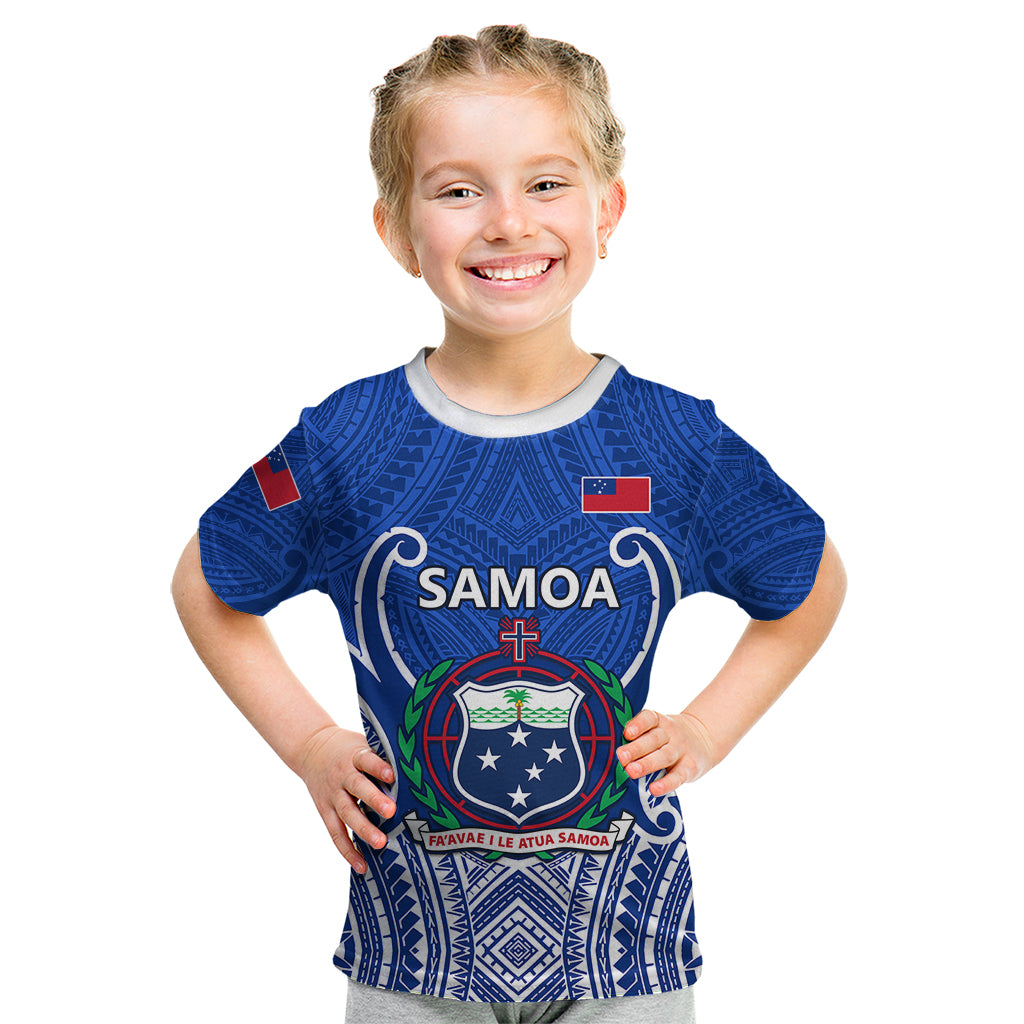 Samoa Rugby Kid T Shirt Manu Samoa Go 2023 World Cup LT01 Blue - Polynesian Pride