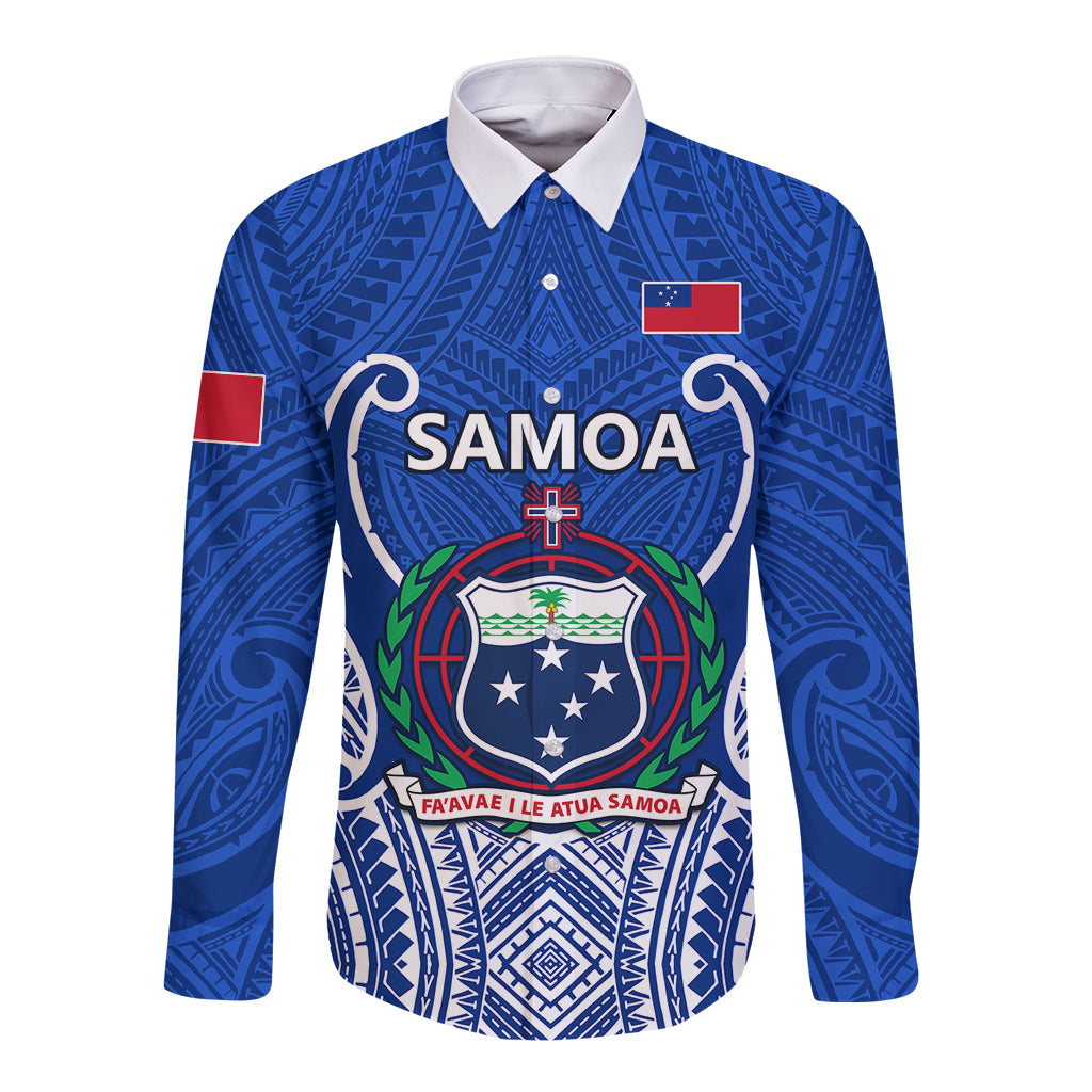 Samoa Rugby Long Sleeve Button Shirt Manu Samoa Go 2023 World Cup LT01 Unisex Blue - Polynesian Pride