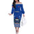 Samoa Rugby Off The Shoulder Long Sleeve Dress Manu Samoa Go 2023 World Cup LT01 Women Blue - Polynesian Pride