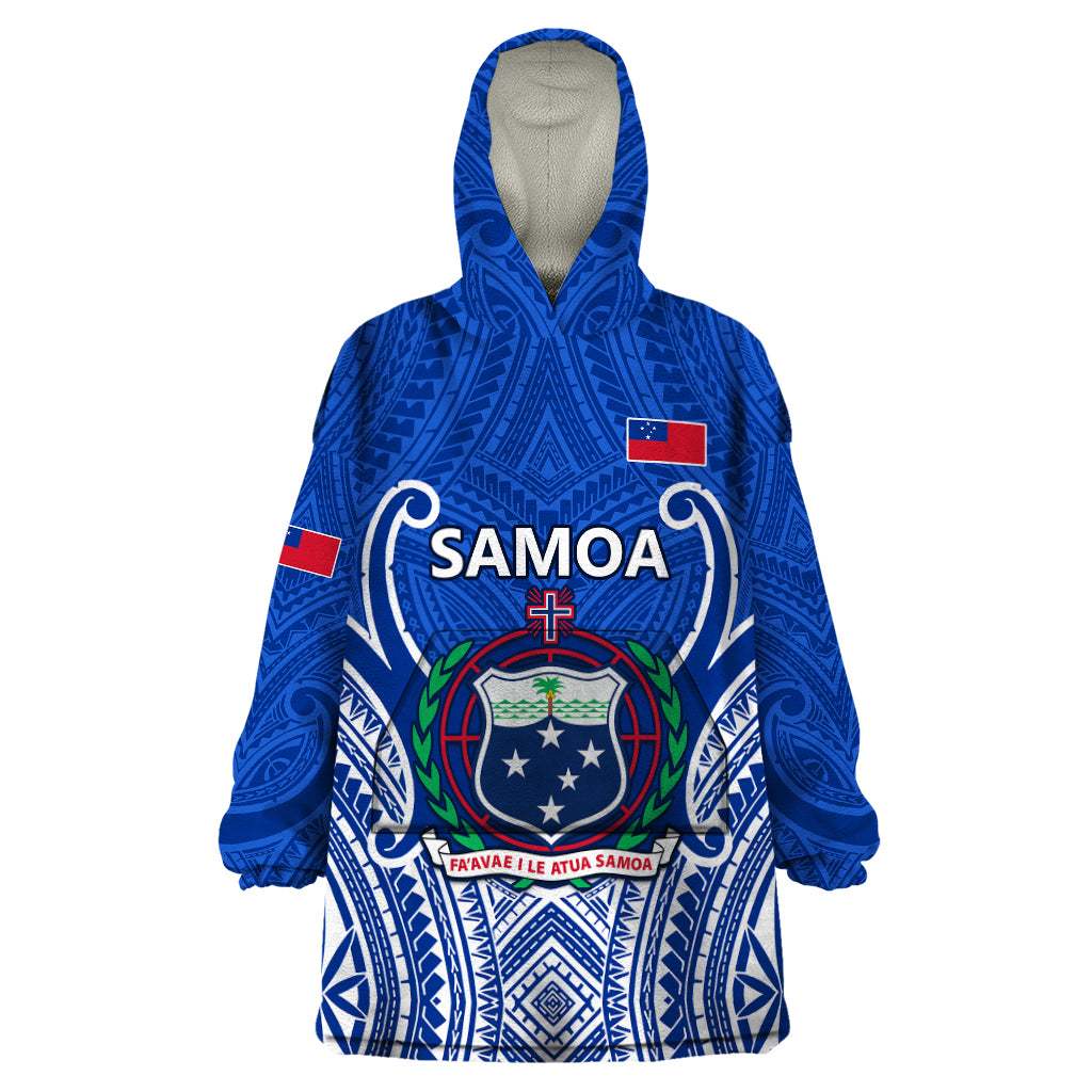 Samoa Rugby Wearable Blanket Hoodie Manu Samoa Go 2023 World Cup LT01 One Size Blue - Polynesian Pride