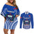 Custom Samoa Rugby Couples Matching Off Shoulder Short Dress and Long Sleeve Button Shirts Manu Samoa Go 2023 World Cup LT01 Blue - Polynesian Pride