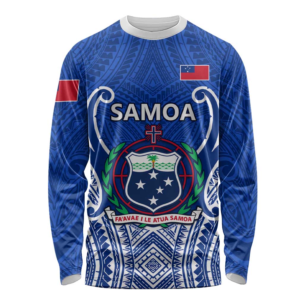 Custom Samoa Rugby Long Sleeve Shirt Manu Samoa Go 2023 World Cup LT01 Unisex Blue - Polynesian Pride