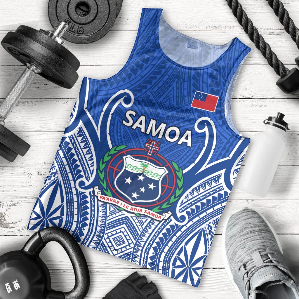 Custom Samoa Rugby Men Tank Top Manu Samoa Go 2023 World Cup LT01 Blue - Polynesian Pride