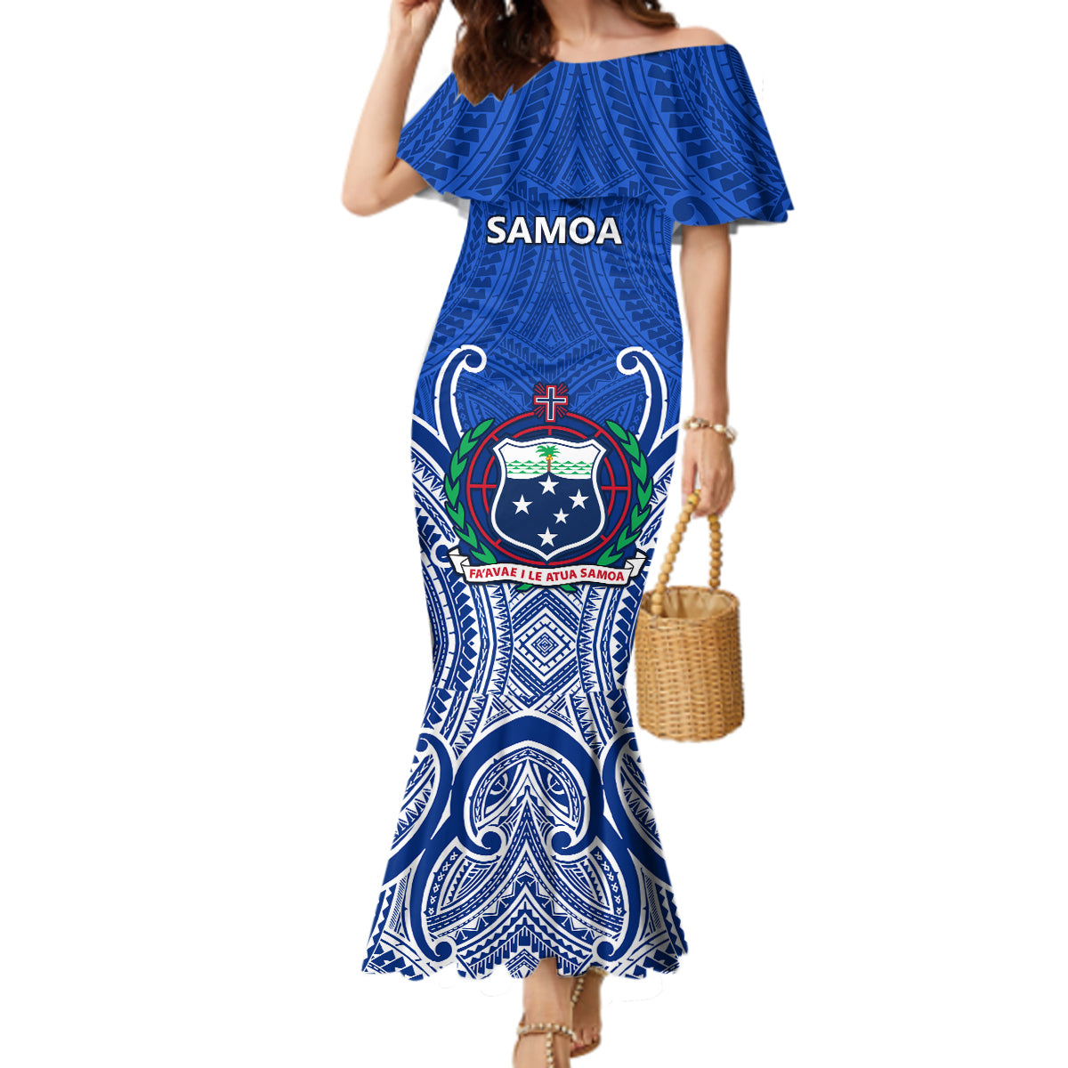 Custom Samoa Rugby Mermaid Dress Manu Samoa Go 2023 World Cup LT01 Women Blue - Polynesian Pride