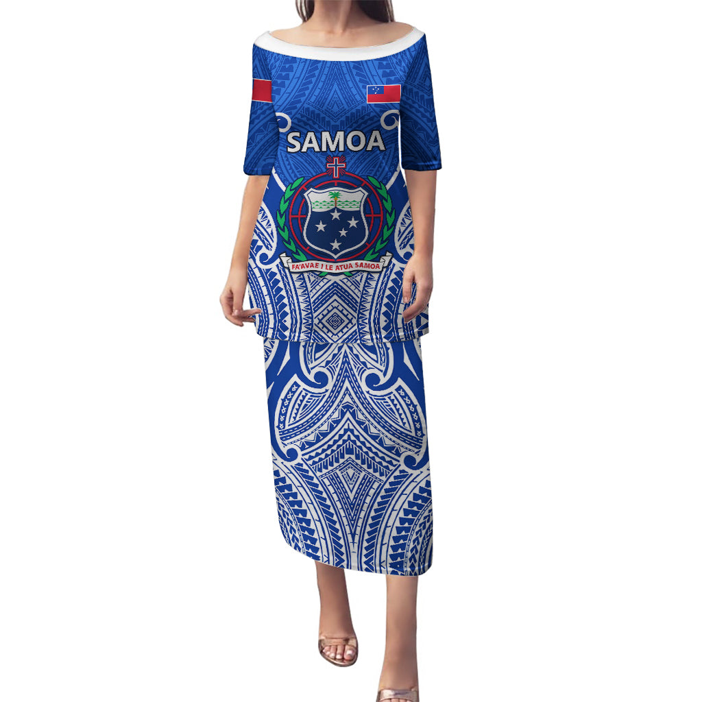 Custom Samoa Rugby Puletasi Manu Samoa Go 2023 World Cup LT01 Long Dress Blue - Polynesian Pride