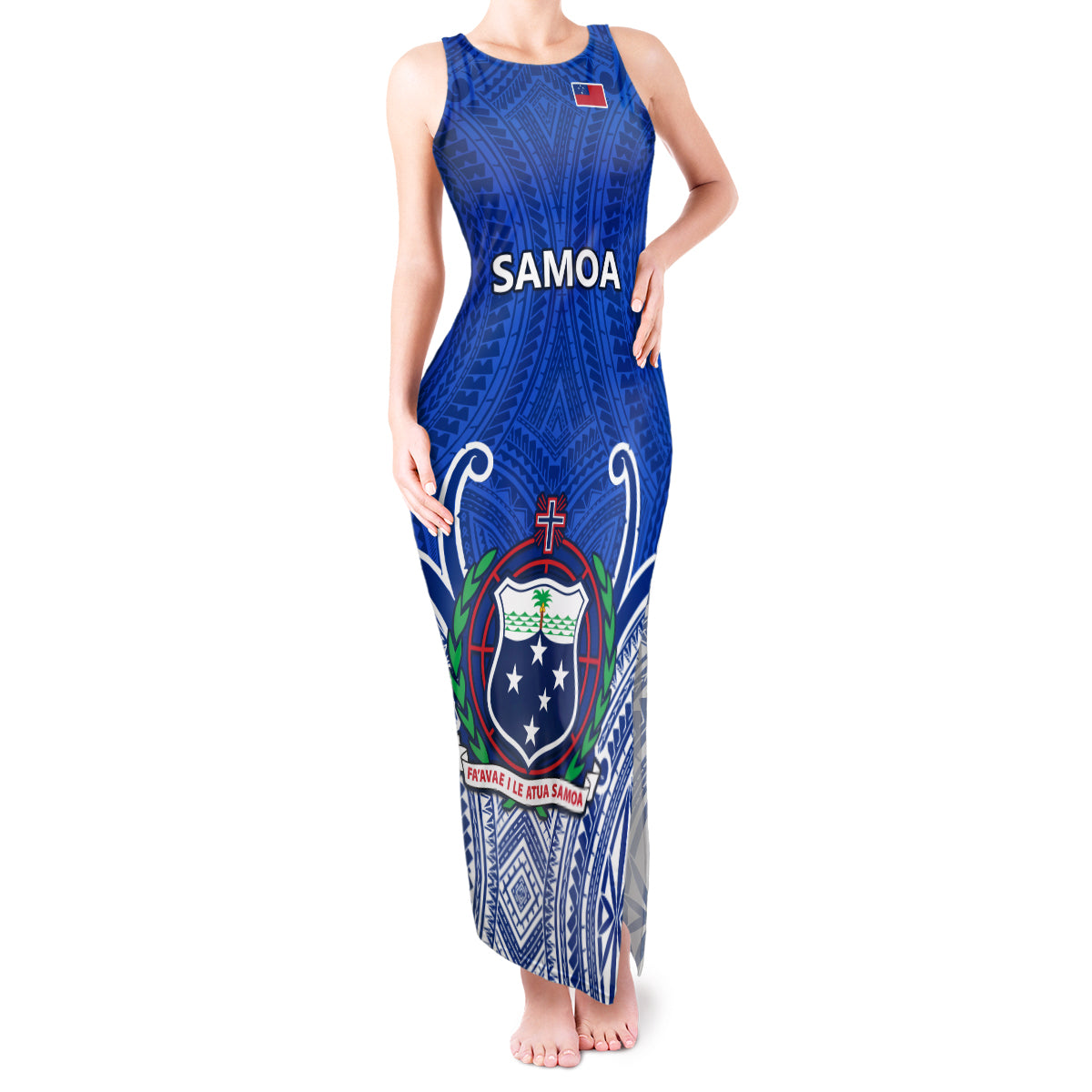 Custom Samoa Rugby Tank Maxi Dress Manu Samoa Go 2023 World Cup LT01 Women Blue - Polynesian Pride