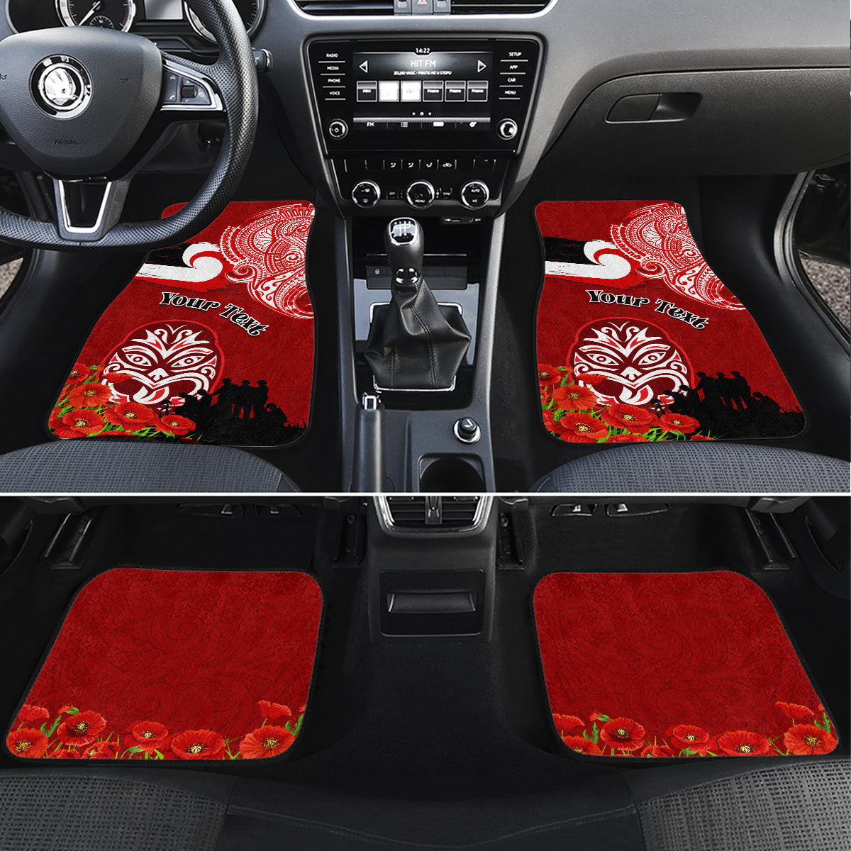 New Zealand ANZAC Waitangi Day Car Mats Lest We Forget Soldier Tiki Maori Style LT03 Red - Polynesian Pride